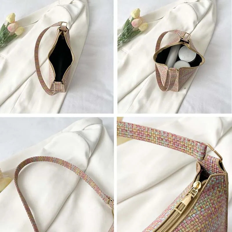 Women Shoulder Bags PU Leather Zipper Underarm Handbags Ins Panelled OL French C