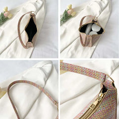Women Shoulder Bags PU Leather Zipper Underarm Handbags Ins Panelled OL French C