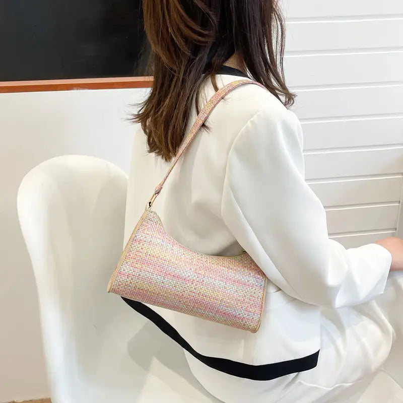 Women Shoulder Bags PU Leather Zipper Underarm Handbags Ins Panelled OL French C