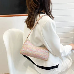 Women Shoulder Bags PU Leather Zipper Underarm Handbags Ins Panelled OL French C