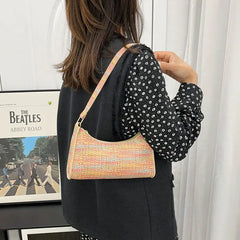 Women Shoulder Bags PU Leather Zipper Underarm Handbags Ins Panelled OL French C