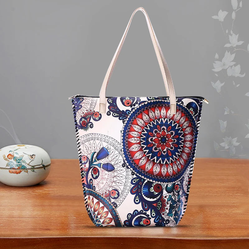 Boho Style Hand Painted Shoulder Bag for Women, Lightweight Casual Tote Bag