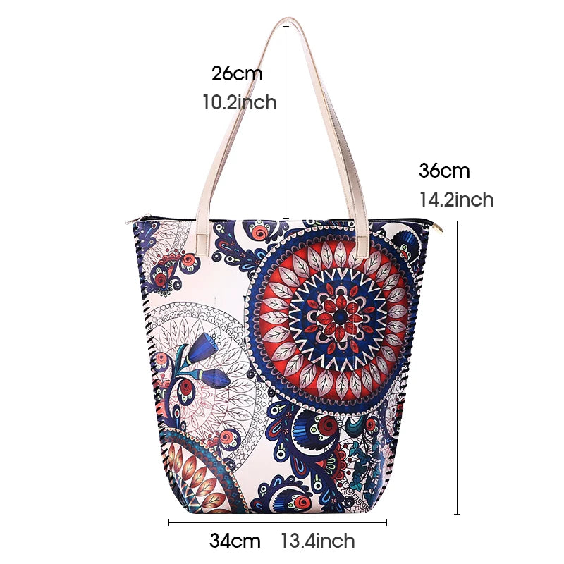 Boho Style Hand Painted Shoulder Bag for Women, Lightweight Casual Tote Bag