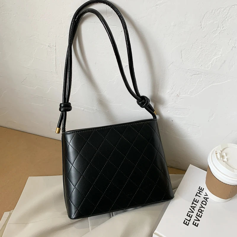 Vintage Diamond Lattice Shoulder Bag Women PU Zipper Handbag Cross-body Pouch