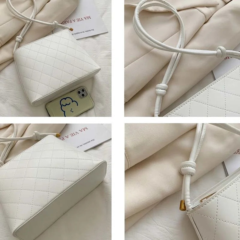 Vintage Diamond Lattice Shoulder Bag Women PU Zipper Handbag Cross-body Pouch