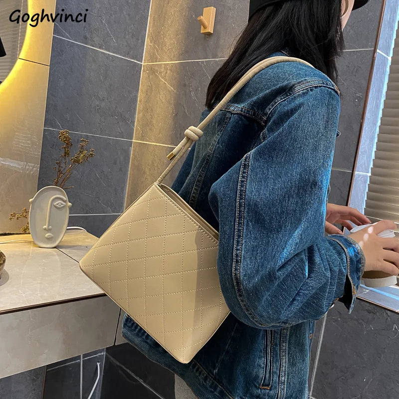 Vintage Diamond Lattice Shoulder Bag Women PU Zipper Handbag Cross-body Pouch