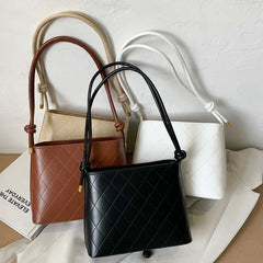 Vintage Diamond Lattice Shoulder Bag Women PU Zipper Handbag Cross-body Pouch