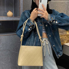 Vintage Diamond Lattice Shoulder Bag Women PU Zipper Handbag Cross-body Pouch
