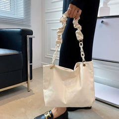 Pleated PU Leather Shoulder Bag Large Capacity Chain Handbag Underarm Texture OL