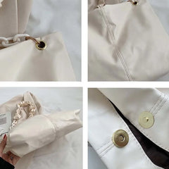 Pleated PU Leather Large Capacity Tote Handbag
