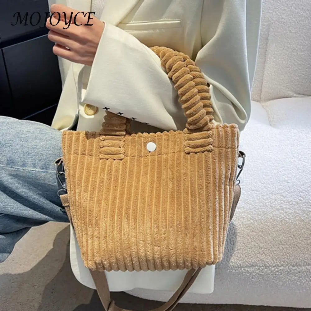 Retro Corduroy Shoulder Tote Bag Women Autumn Winter Handbag