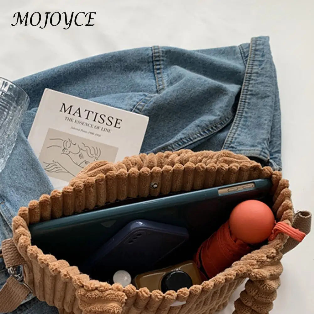 Retro Corduroy Shoulder Tote Bag Women Autumn Winter Handbag