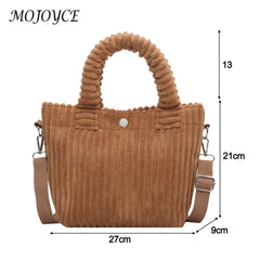 Retro Corduroy Shoulder Tote Bag Women Autumn Winter Handbag