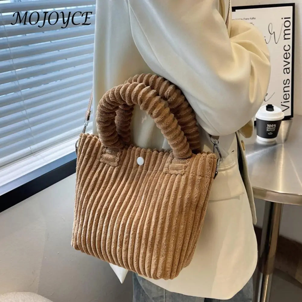 Retro Corduroy Shoulder Tote Bag Women Autumn Winter Handbag