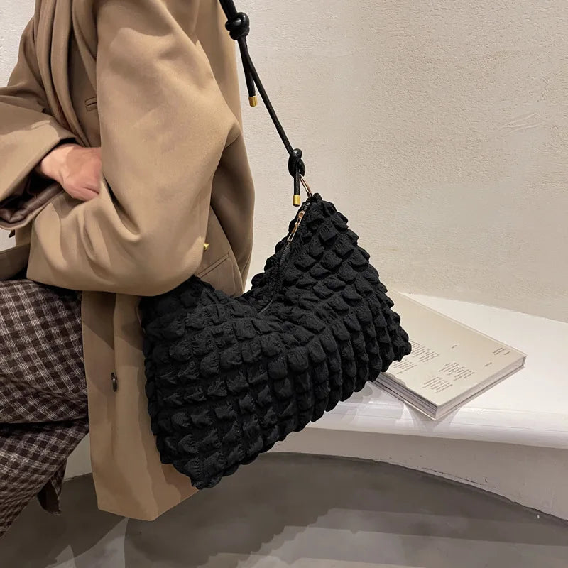 Women Shoulder Bags Casual Handbags Zipper Pleated Large Hobo Totes