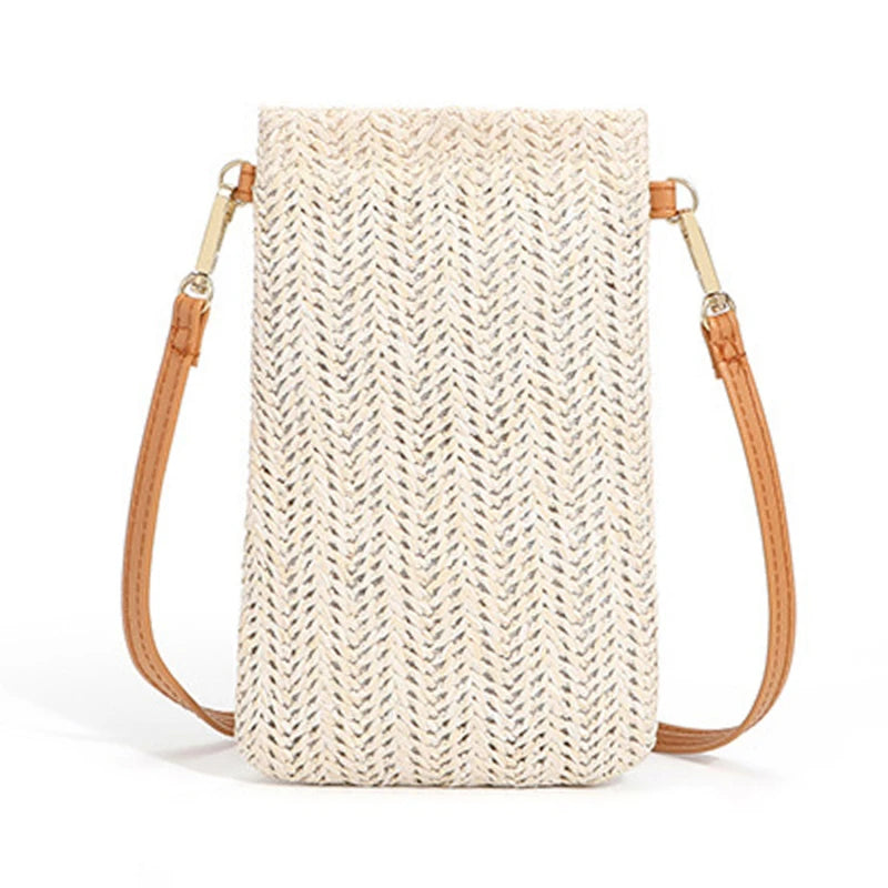 Women Shoulder Bags Straw Phone Messenger Bag Girls Coin Purse
