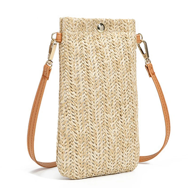 Women Shoulder Bags Straw Phone Messenger Bag Girls Coin Purse