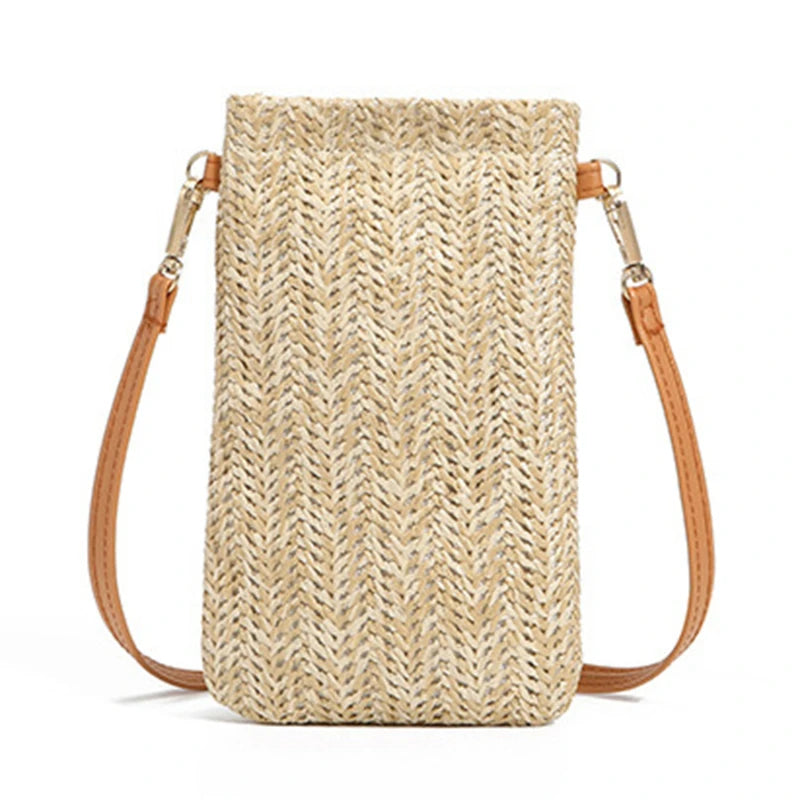 Women Shoulder Bags Straw Phone Messenger Bag Girls Coin Purse
