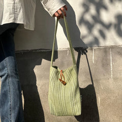 Green Shoulder Bags for Women Summer Mori-girl Handbags Portable Totes