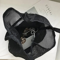 Hollow-out Weave Casual Tote Bag Large Capacity Shopping Bag Streetwear