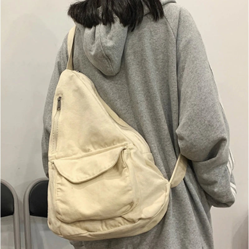 Vintage Canvas Cross-body Bag Washed Retro Large Capacity Satchel Harajuku