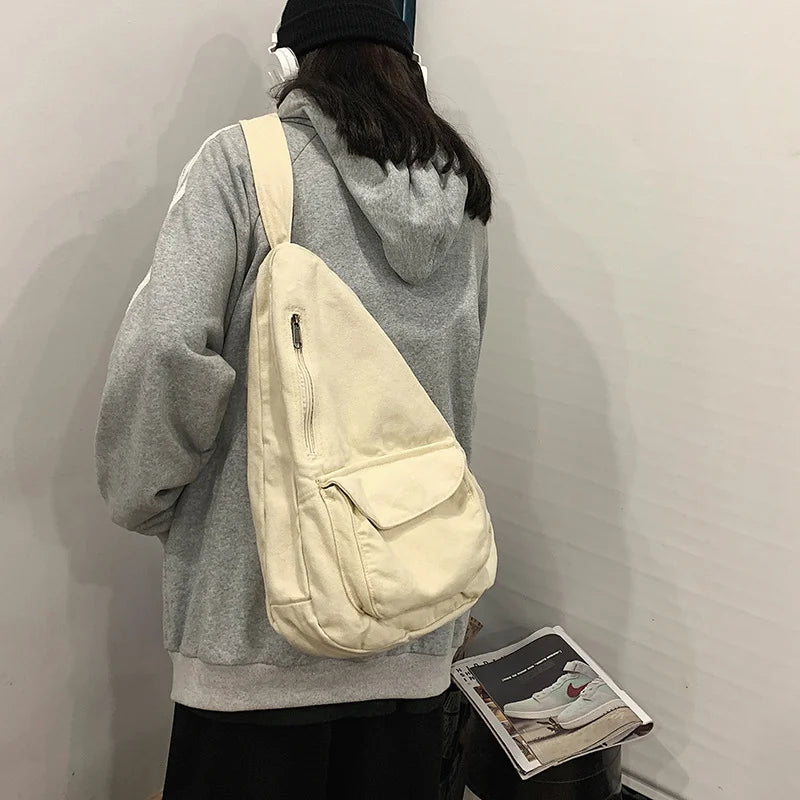 Vintage Canvas Cross-body Bag Washed Retro Large Capacity Satchel Harajuku