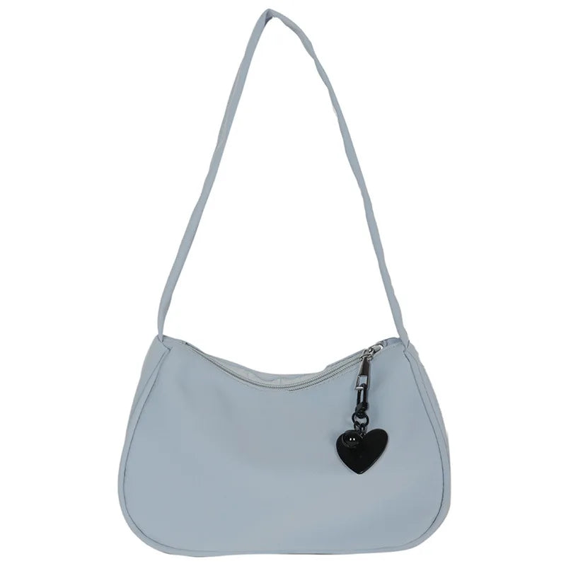 Vintage Heart Pendant Shoulder Bag for Women Zipper Casual Dumpling Handbag