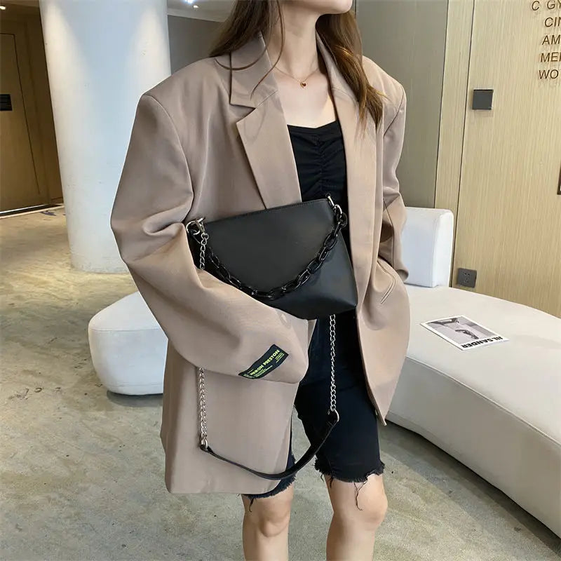 Vintage Cross-body Chain Handbags PU Texture Totes Large Capacity