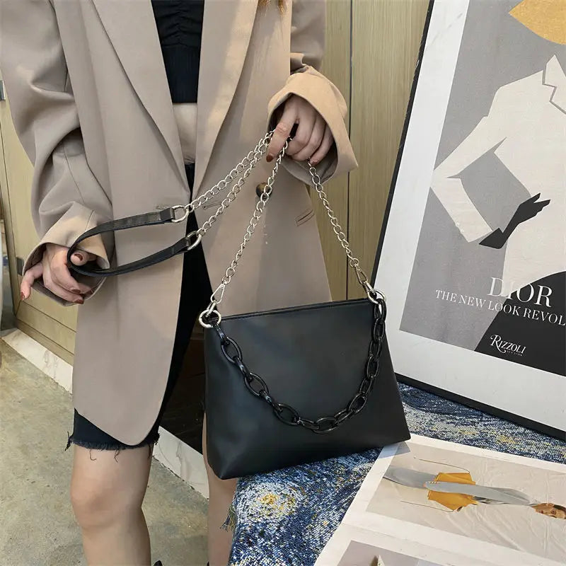 Vintage Cross-body Chain Handbags PU Texture Totes Large Capacity