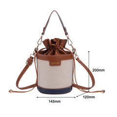 Vintage Patchwork Drawstring Crossbody Bag Cylinder PU Leather Handbag