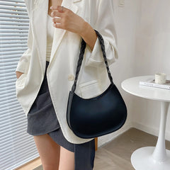 Weaving Handle Shoulder Purses Solid Handbag Women Shopping Bags