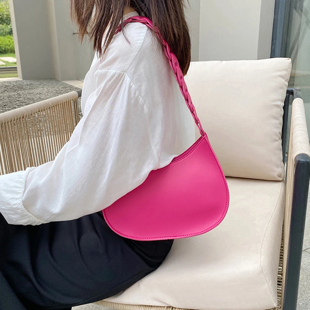 Weaving Handle Shoulder Purses Solid Handbag Women Shopping Bags