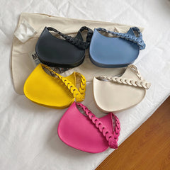 Weaving Handle Shoulder Purses Solid Handbag Women Shopping Bags