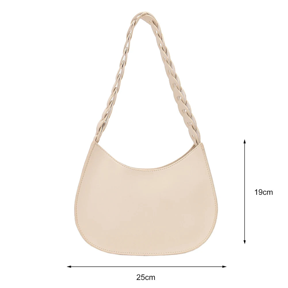 Weaving Handle Shoulder Purses Solid Handbag Women Shopping Bags