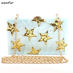 Acrylic Star Box Clutch Purse Chain Shoulder Bag