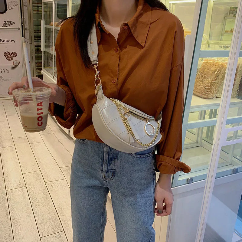 Women Shoulder Bags with Metal Chain Leather Lady Crossbody Bag