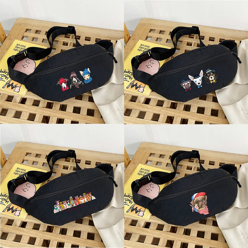 Dog Print Shoulder Chest Bag Waist Bag Mini Handbag Crossbody Belt Organizer