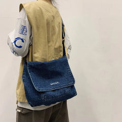 Japanese Canvas Crossbody Bag Large Messenger Bag Denim Handbag