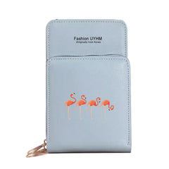 Women Crossbody Bag Flamingo Print Wallet Touch Screen Mobile Phone Purse