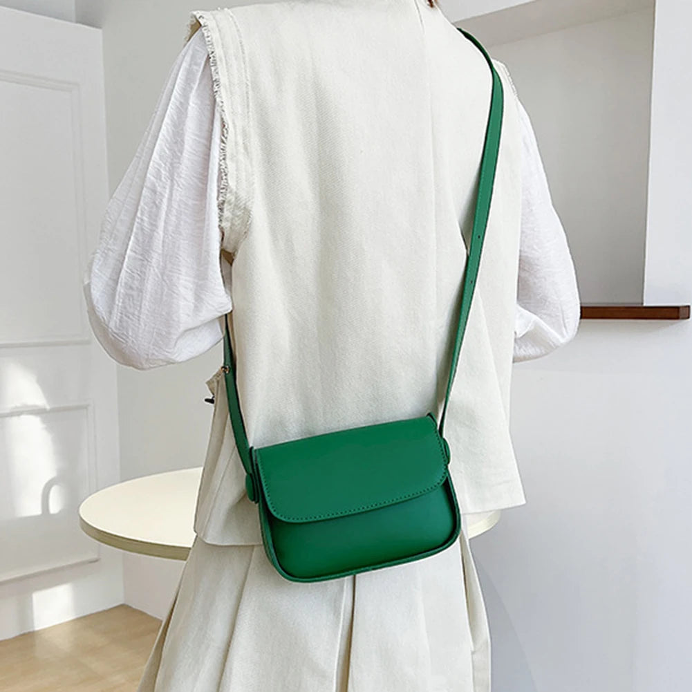 Small Leather Crossbody Bag Solid Flap Pocket Daily Purse