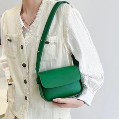 Small Leather Crossbody Bag for Women Solid Flap Pocket Satchel