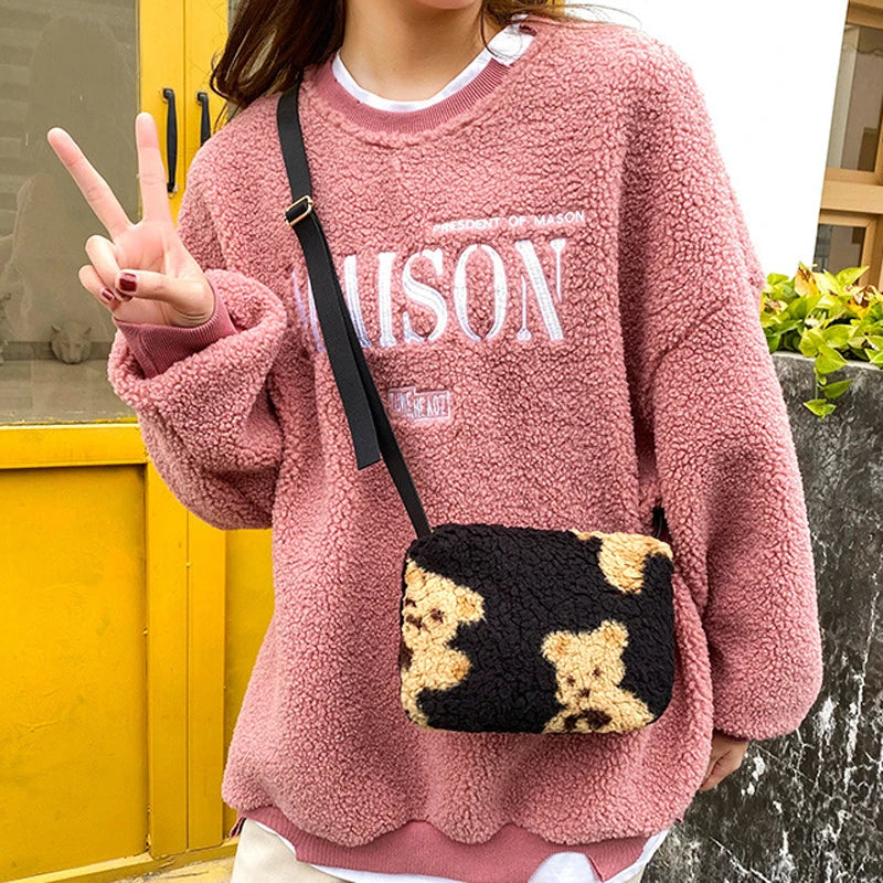Women Shoulder Crossbody Fur Bag Plush Satchel Ladies Purse Tote Bag