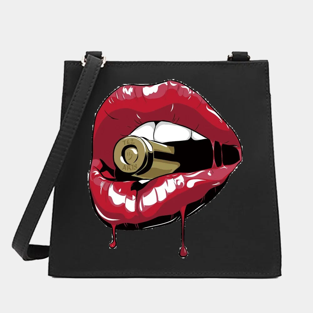 Women Shoulder Crossbody Small Square Bags Mouth Pattern Tote Bag