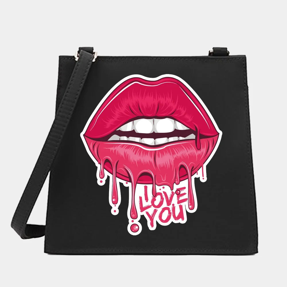 Women Shoulder Crossbody Small Square Bags Mouth Pattern Tote Bag