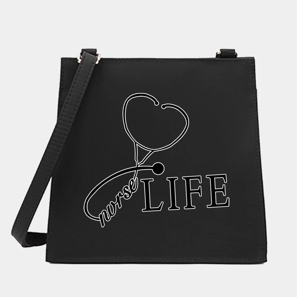 Women Nurse Series Shoulder Crossbody Bag Square Pattern Tote Handbag