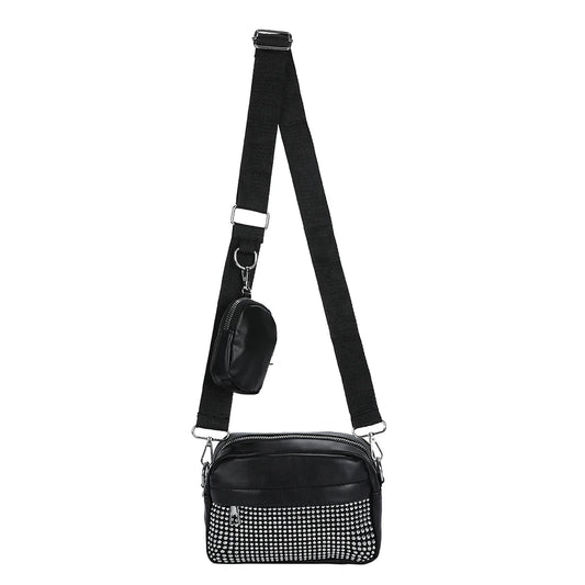 Women 2 in 1 Shoulder Handbag Rhombus Pattern Leather Combo Set