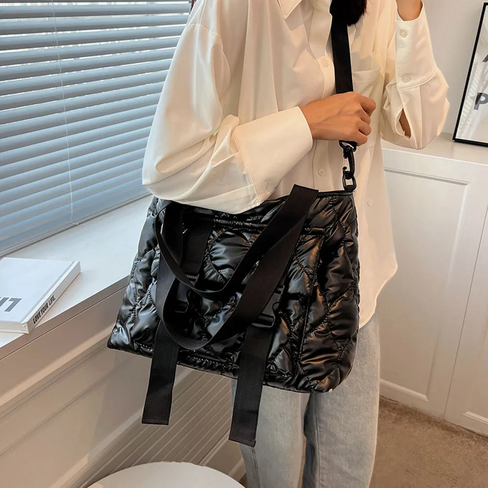 Women Shoulder Handbag Cotton Padded Crossbody Waterproof Nylon Large Capacity
