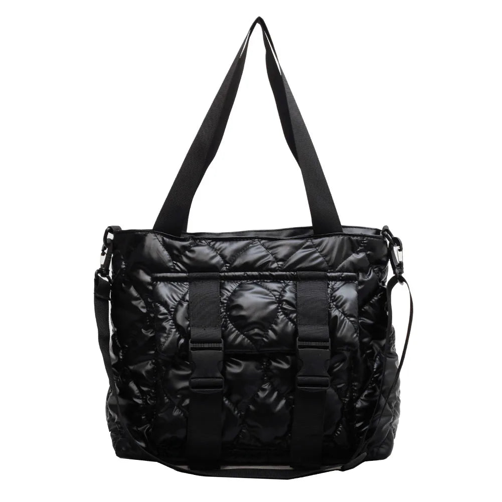 Women Cotton Padded Shoulder Handbag Waterproof Nylon Tote for Travel Shopping