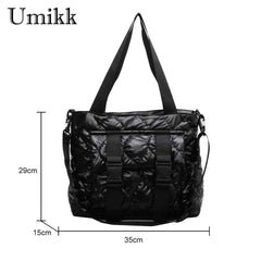 Women Cotton Padded Shoulder Handbag Waterproof Nylon Tote for Travel Shopping