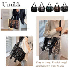 Women Cotton Padded Shoulder Handbag Waterproof Nylon Tote for Travel Shopping